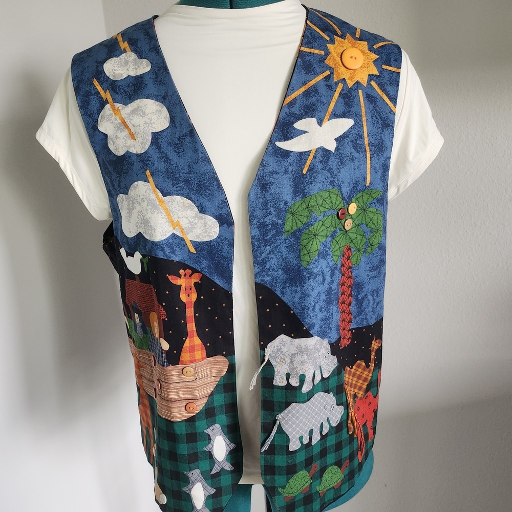 Vtg Noahs Ark Vest Womens M / L Reversible Sunday School Teacher 90's Y2K